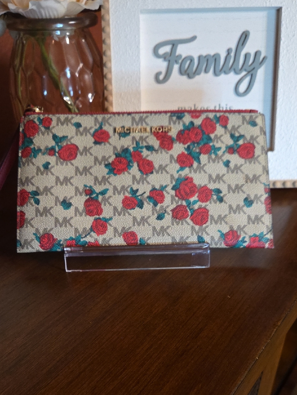 Michael Kors Jet Set Large Floral Zip Clutch Wristlet EUC